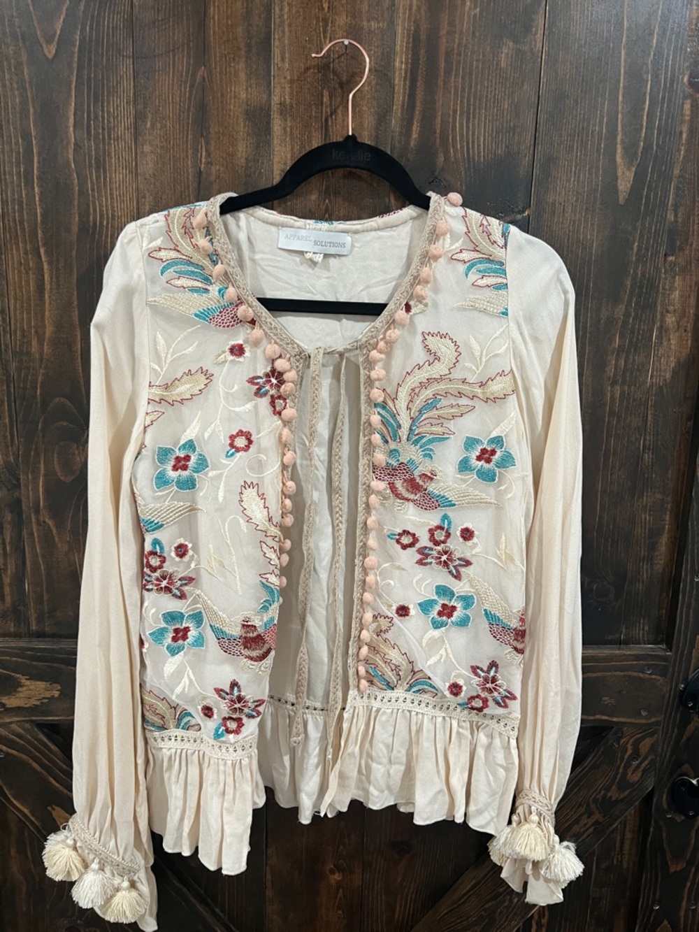 Apparel Solutions Embroidered Cream Boho Blouse
